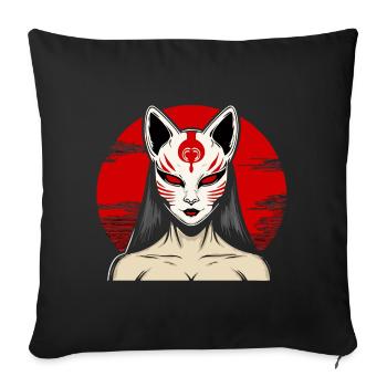 Manga Kitsune Renard Anime Kumiho Masque Manga Otaku - Housse de coussin décorative 45 x 45 cm - noir - Devant
