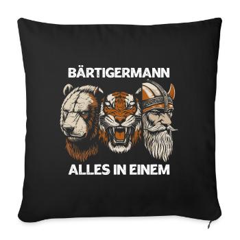 Bärtigermann Bär Tiger Wikinger Starker Mann Bart - Sofakissenbezug 45 x 45 cm - Schwarz - Vorne