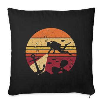 Diver Retro Sunset - Anchor & Wreck - Sofa pillowcase 17,3'' x 17,3'' (45 x 45 cm) - black - Front