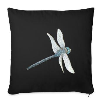 Illustration de libellule sarcelle - Housse de coussin décorative 45 x 45 cm - noir - Devant