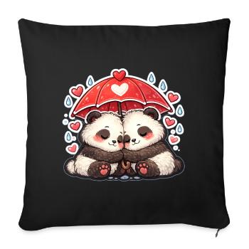 Couple de pandas sous un parapluie rouge - Housse de coussin décorative 45 x 45 cm - noir - Devant