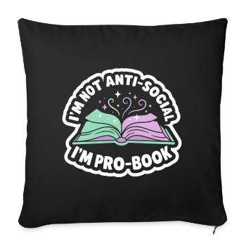 Bücherwurm Spruch - Süßes Leser Geschenk - Sofakissenbezug 45 x 45 cm - Schwarz - Vorne