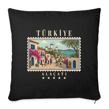 Türkiye Alaçatı Vintage Reisemarke - Sofakissenbezug 45 x 45 cm - Schwarz - Vorne