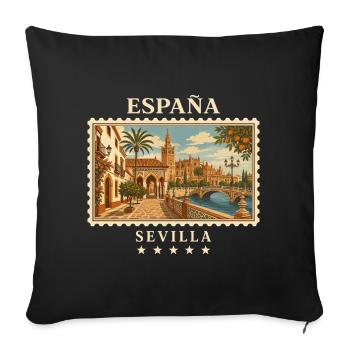 Spanien Sevilla Vintage Reisemarke - Sofakissenbezug 45 x 45 cm - Schwarz - Vorne