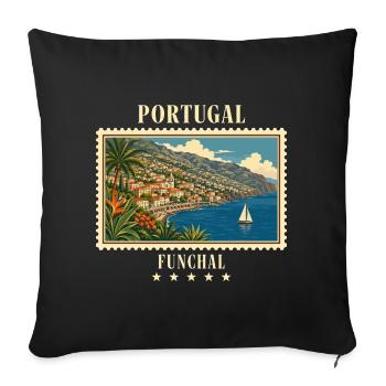 Marque de voyage vintage du Portugal Funchal - Housse de coussin décorative 45 x 45 cm - noir - Devant