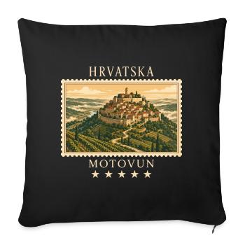 Kroatien Motovun Vintage Reisemarke - Sofakissenbezug 45 x 45 cm - Schwarz - Vorne