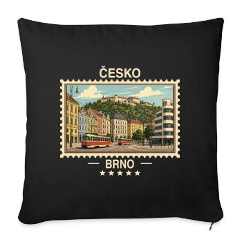 Tschechien Brno Vintage Reisemarke - Sofakissenbezug 45 x 45 cm - Schwarz - Vorne