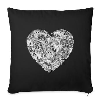 Coeur chat amoureux Kitty chat chaton amour cadeau pour animaux de compagnie - Housse de coussin décorative 45 x 45 cm - noir - Devant