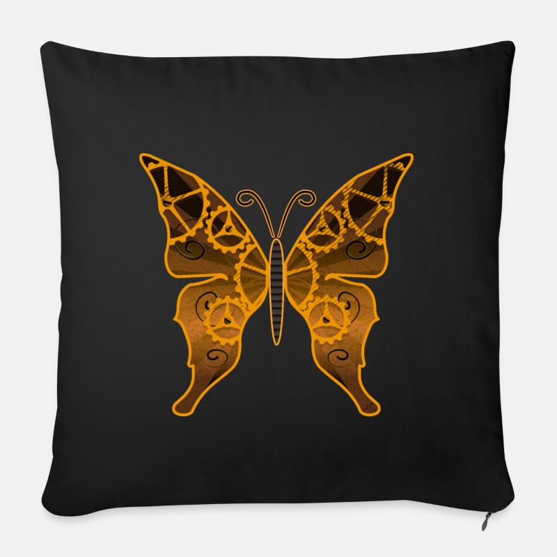 Papillon steampunk - Housse de coussin décorative 45 x 45 cm - noir