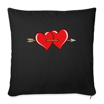 Deux coeurs avec flèche - Housse de coussin décorative 45 x 45 cm - noir - Devant