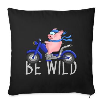 Lustiges Schwein auf Motorrad Comic - Sofakissenbezug 45 x 45 cm - Schwarz - Vorne