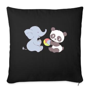 Elephant and Panda playing with ball - Sofa pillowcase 17,3'' x 17,3'' (45 x 45 cm) - black - Front