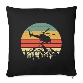 Vintage helicopter mountains retro pilot gift - Sofa pillowcase 17,3'' x 17,3'' (45 x 45 cm) - black - Front