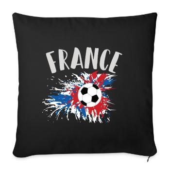 Drapeau français grunge avec ballon de football - Housse de coussin décorative 45 x 45 cm - noir - Devant