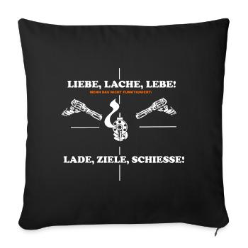 Witziges Motto mit Pfeifen und Waffe - Sofakissenbezug 45 x 45 cm - Schwarz - Vorne