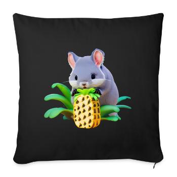 Chinchilla liebt Ananas - Sofakissenbezug 45 x 45 cm - Schwarz - Vorne