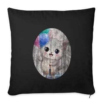 Kätzchen Katze mit Luftballon Gemälde - Sofakissenbezug 45 x 45 cm - Schwarz - Vorne