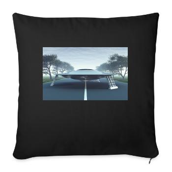 Soucoupe volante sur une route de campagne - Housse de coussin décorative 45 x 45 cm - noir - Devant