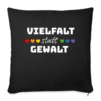 Regenbogenherzchen Vielfalt statt Gewalt weiss - Sofakissenbezug 45 x 45 cm - Schwarz - Vorne