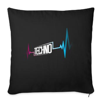 Techno Heartbeat ECG Pulse Music Party Fréquence - Housse de coussin décorative 45 x 45 cm - noir - Devant