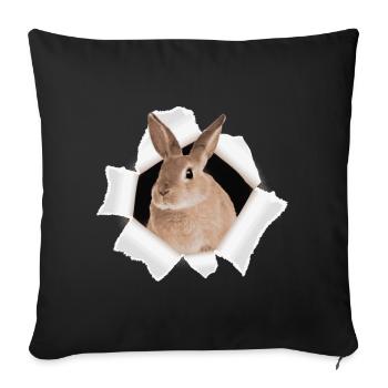 Lapin regardant à travers le trou - Housse de coussin décorative 45 x 45 cm - noir - Devant