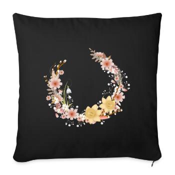 Floral wreath spring daffodils and palm catkins - Sofa pillowcase 17,3'' x 17,3'' (45 x 45 cm) - black - Front