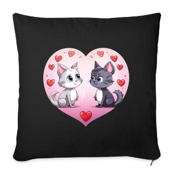 Two cute love cats, two cute cats in the heart cat - Sofa pillowcase 17,3'' x 17,3'' (45 x 45 cm) - black - Front