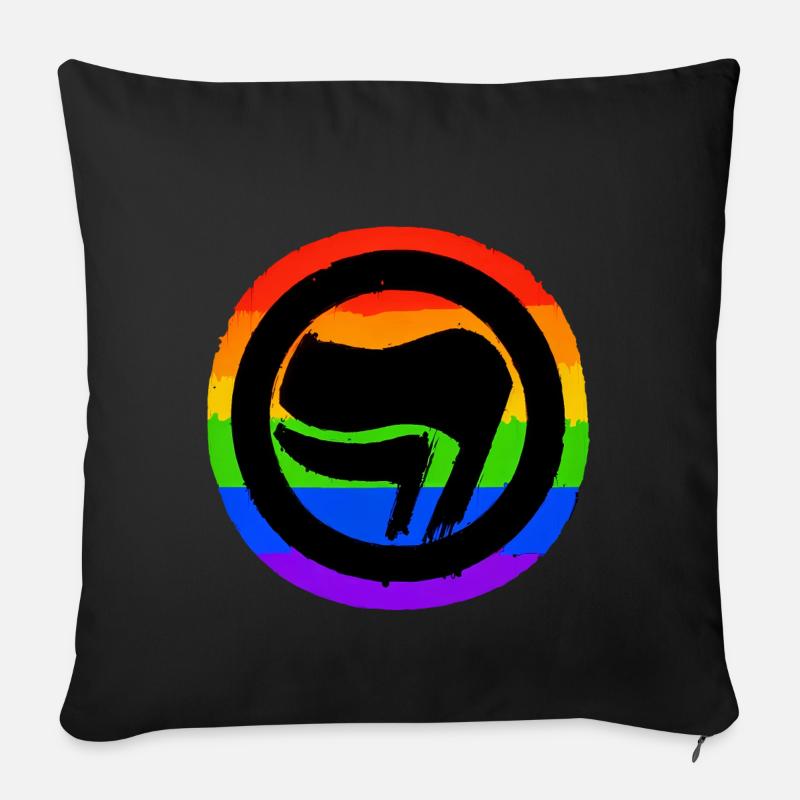 Antifaschistisch Regenbogen - Sofakissenbezug 45 x 45 cm - Schwarz