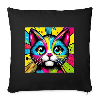Chat Pop Art - Housse de coussin décorative 45 x 45 cm - noir - Devant