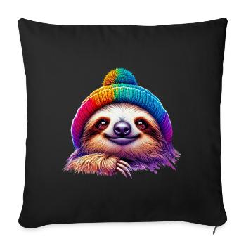 Paresseux avec bonnet de laine - Housse de coussin décorative 45 x 45 cm - noir - Devant