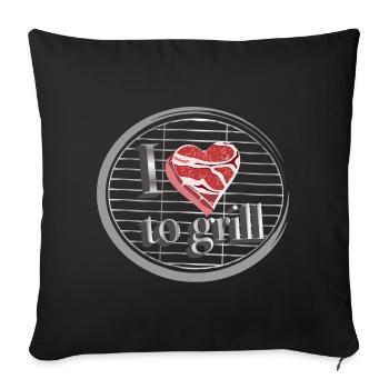 Meat as a heart on the grill - love for grilling - Sofa pillowcase 17,3'' x 17,3'' (45 x 45 cm) - black - Front