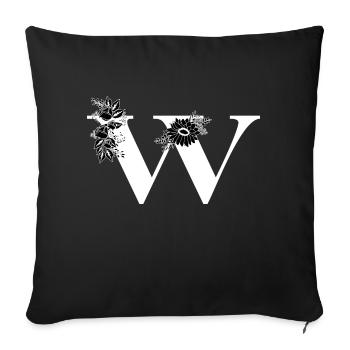 Lettre w floral noir et blanc - Housse de coussin décorative 45 x 45 cm - noir - Devant
