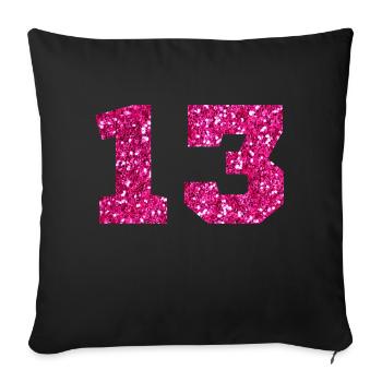 Numéro 13 paillettes rose - 13e anniversaire - Housse de coussin décorative 45 x 45 cm - noir - Devant