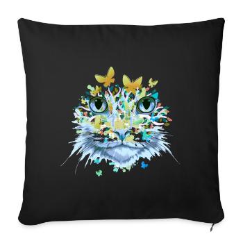 Cat Cat Face Cats Kitten Flowers Insect - Sofa pillowcase 17,3'' x 17,3'' (45 x 45 cm) - black - Front