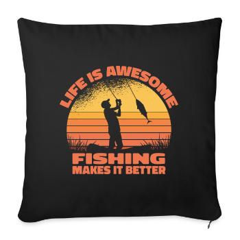 La vie est belle, la pêche la rend meilleure - Angler Spr - Housse de coussin décorative 45 x 45 cm - noir - Devant