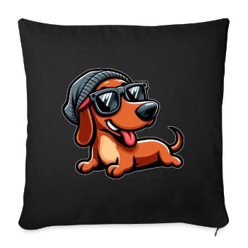 Lunettes de soleil teckel chien de dessin animé mignon - Housse de coussin décorative 45 x 45 cm - noir - Devant