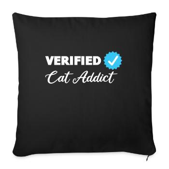 Certifié Cat Addict, Cadeau, Chats - Housse de coussin décorative 45 x 45 cm - noir - Devant