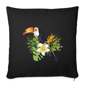 Toucan with Tropical Flowers - Exotic Bird Design - Sofa pillowcase 17,3'' x 17,3'' (45 x 45 cm) - black - Front