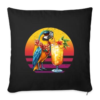 Hawaiianischer Papagei trinkt Pina Colada Retro - Sofakissenbezug 45 x 45 cm - Schwarz - Vorne
