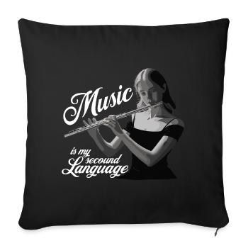 Flûte traversière - La musique est ma deuxième langue - Housse de coussin décorative 45 x 45 cm - noir - Devant