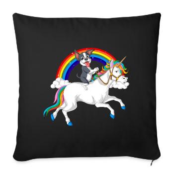 Chiot Boston terrier joueur et licorne arc-en-ciel - Housse de coussin décorative 45 x 45 cm - noir - Devant