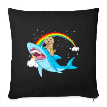 Doodle doré fantaisiste et requin mythique - Housse de coussin décorative 45 x 45 cm - noir - Devant
