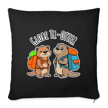Zwei niedliche Backpacker Otter auf Weltreise - Sofakissenbezug 45 x 45 cm - Schwarz - Vorne