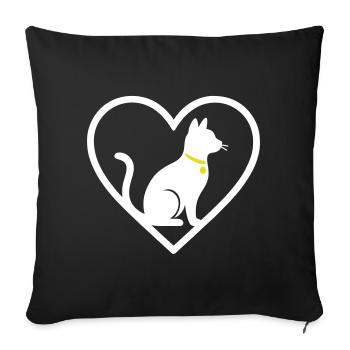 Chat Coeur Silhouette Mignon Cadeau d’Amoureux des Animaux - Housse de coussin décorative 45 x 45 cm - noir - Devant