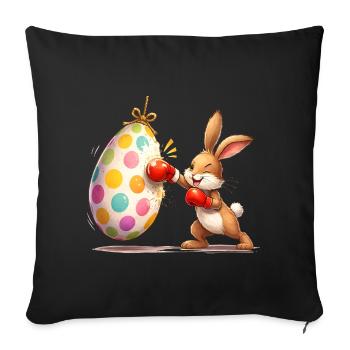 Boxender Osterhase mit Osterei-Boxsack  - Sofakissenbezug 45 x 45 cm - Schwarz - Vorne