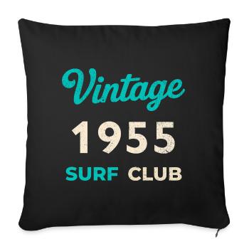 Cadeau vintage de l’année de naissance rétro du Surf Club 1955 - Housse de coussin décorative 45 x 45 cm - noir - Devant