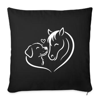 Pferd Hund Herz Liebe Team - Sofakissenbezug 45 x 45 cm - Schwarz - Vorne