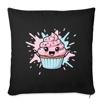 Illustration de cupcakes Kawaii - Housse de coussin décorative 45 x 45 cm - noir - Devant