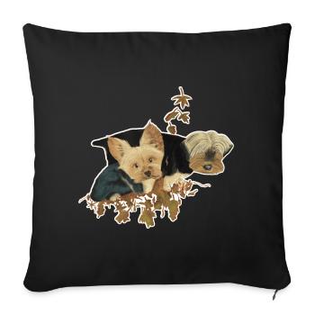 Chiens du Yorkshire dans les feuilles d’automne - Housse de coussin décorative 45 x 45 cm - noir - Devant