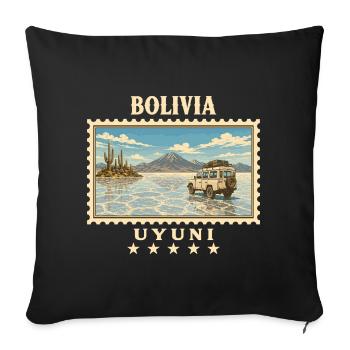 Bolivien Uyuni Vintage Reisemarke - Sofakissenbezug 45 x 45 cm - Schwarz - Vorne